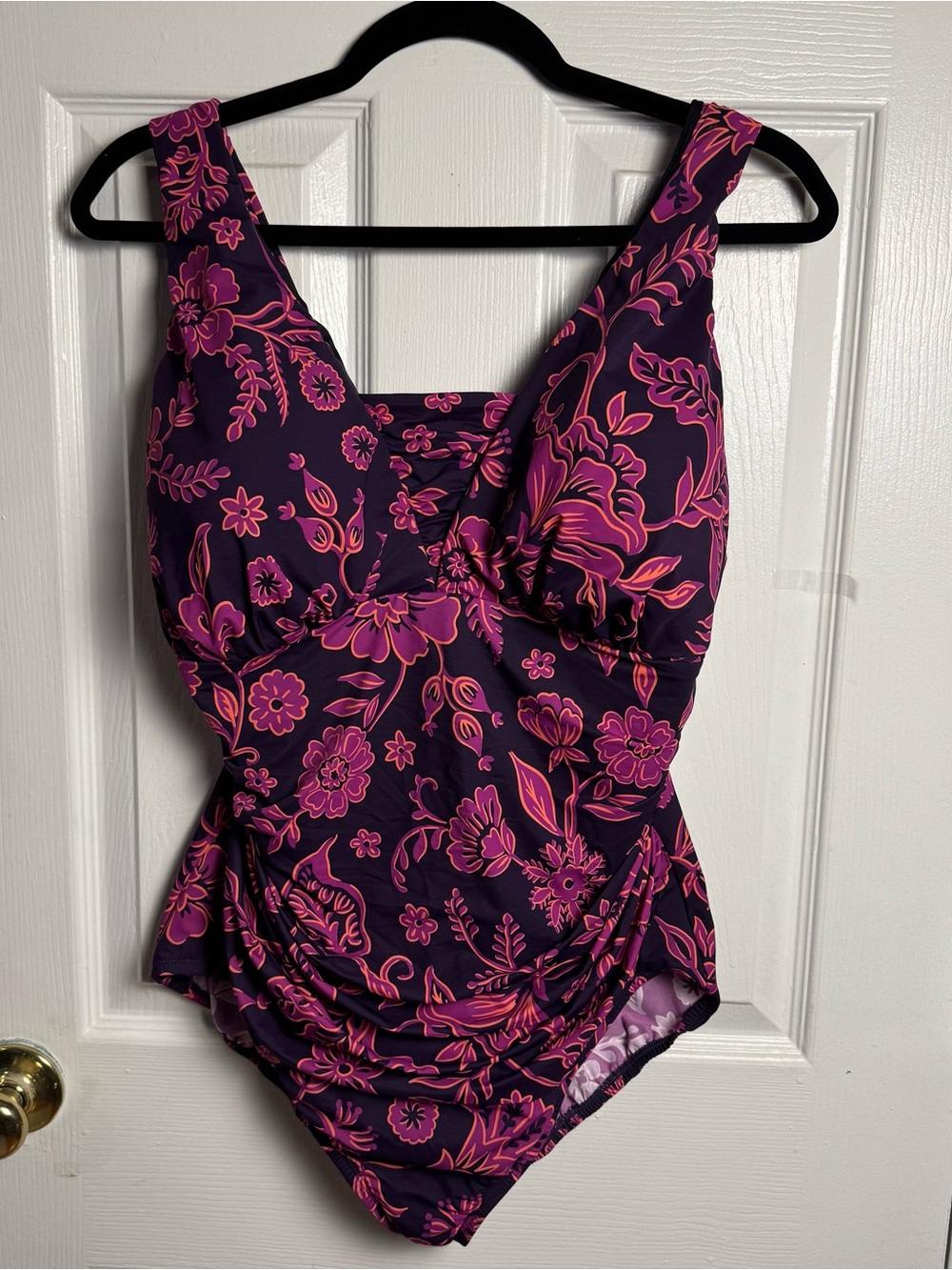 Lands End Slendersuit Grecian One Piece Swimsuit 18W Pink Floral Tummy Control